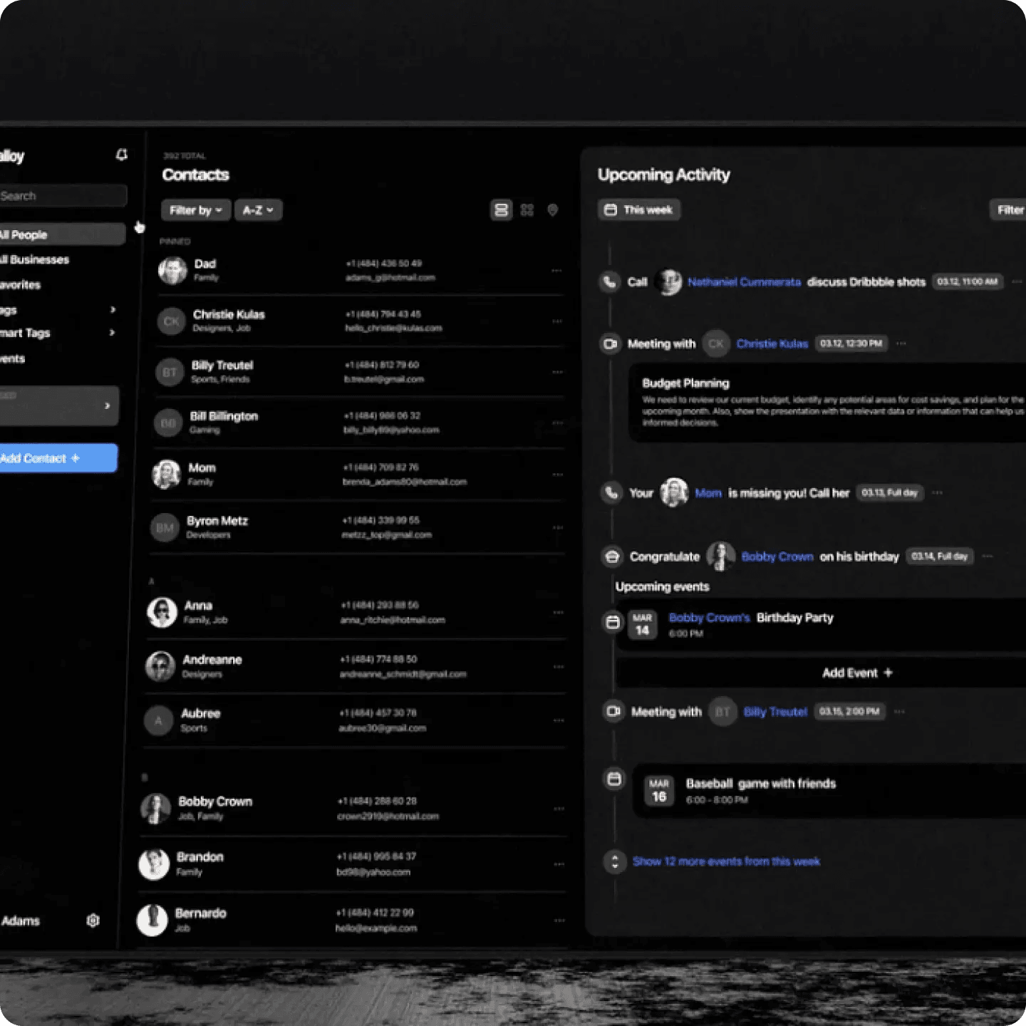 Intelligent Contact Manager Product Dashboard
